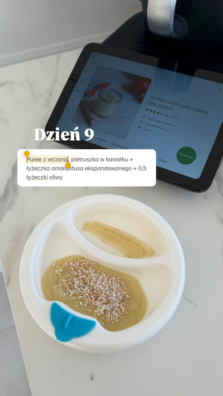 Dzień 9 rozszerzania diety Maksika – purée z pietruszki i jabłka oraz pietruszka metodą BLW 🥣🥬🍏
